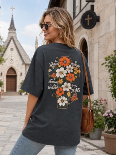 Christian Shirts Women Oversized Jesus God T Shirts Bible Verse Tees Tops - color: A-grey, size: Medium