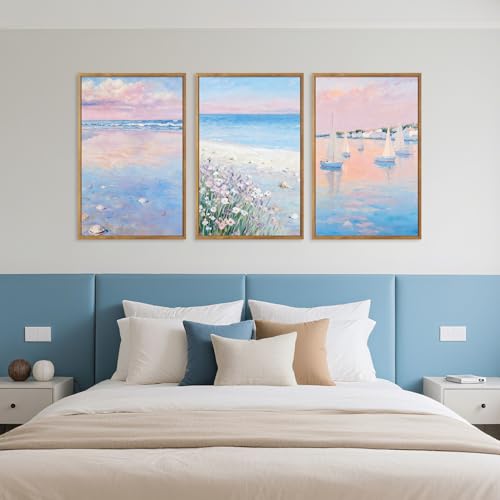 IARTTOP Pink Beach Wall Art Coastal Landscape Wall Decor Seascape Art Print - color: Beach Landscape Wall Art, size: 24"L x 36"W