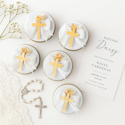 Christening & Baptism Candle Favor Set – Personalized Cross Ribbon Candles for Guests