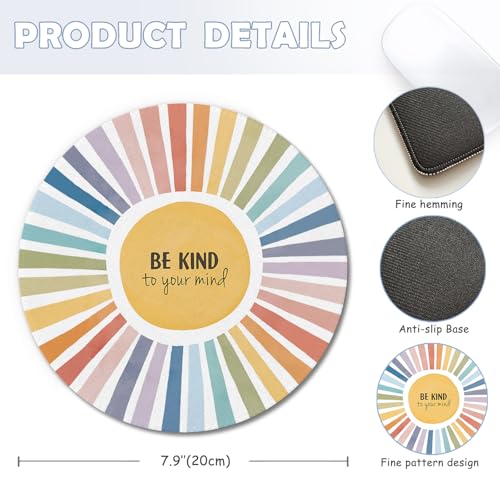 Boho Colorful Rainbow Sun Mouse Pad,Be Kind To Your Mind Cute Rainbow Sunshine Mouse Pads Mousepad for Desk Home Office Dorm Computers Laptop, Boho Office Supplies Desk Accessories, 7.9x7.9 Inch - color: Color-13