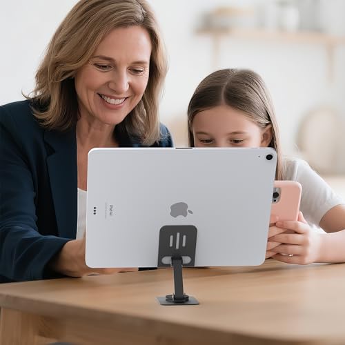 Metal Cell Phone Stand for Desk, Multi-Angel Adjustable 360° Rotation Non-Slip and Foldable Mobile Phone Stand, Compatible with iPhone 18/17 Series and All Smartphones, Gray - color: Gray