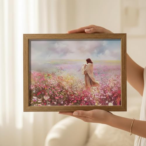 HYHSMIEKL Jesus Holding Lamb Wall Art - Good Shepherd Canvas Print Christian Religious Decor, High Gloss Framed Artwork with Waterproof Fade-Resistant, Ready to Hang & Tabletop Display (8x10in with Stand) - color: huahaiyesu, size: 10"L x 8"W