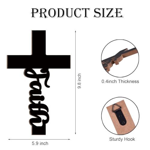 Uflashmi Wooden Cross Wall Decor, Faith Black Wall Cross, 9.8 Inch - color: Faith-Black