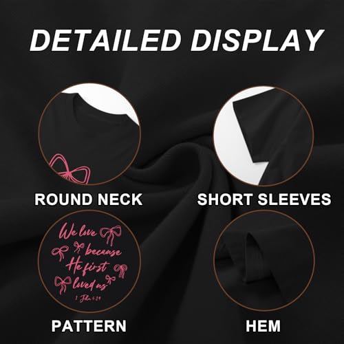 Christian Faith Bow Shirts for Women Cute Coquette Shirt Jesus Religious Tshirts Bible Verse Oversized Graphic Tee - color: Black, size: Large