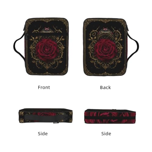 Vintage Red Rose Bible Cover Case with Handle and Zippered Pocket - color: Vintage Red Rose