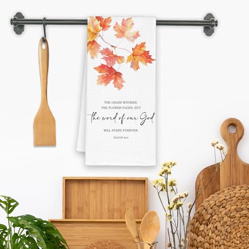 Fall Orange Maple Leaf Christian Kitchen Towels, Scripture Bible Verse Autumn Hand Bathroom Towels for Harvest Thanksgiving, Rustic Decorative Dish Towels Decor for Dorm Home 16x24in - color: Maple