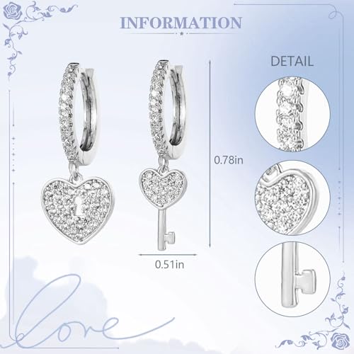 Cross Small Hoop Dangle Earrings 925 Sterling Silver CZ Diamonds Round Huggie Earrings For Men Women - style: lock and key silver