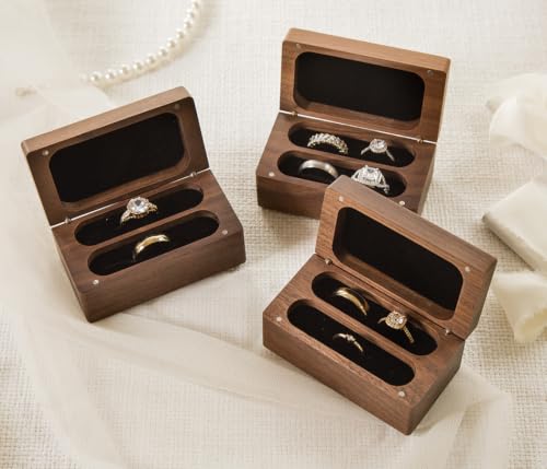 MUUJEE Custom Name Wedding Ring Box - Quad Slot Walnut Wood Ring Holder - color: Custom Two Become One
