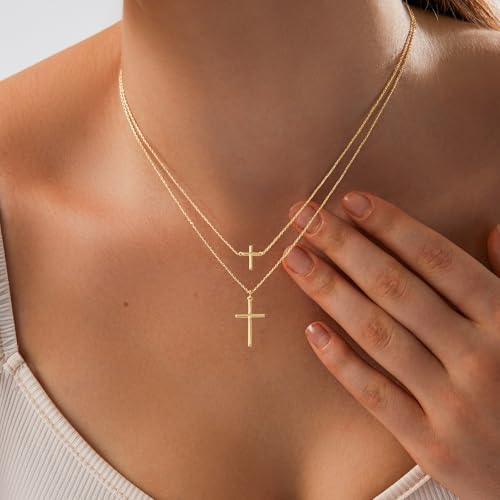 HAXIYA Cross Pendant Necklaces for Women Layered Cross Choker Faith Jewelry - style: Simple+Mini-Gold