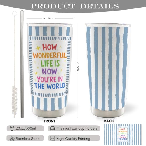 Blue Striped Inspirational Kids 20oz Travel Coffee Mug Tumbler - color: how