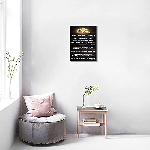 Christian Wall Art Decor Inspirational Bible Verses Poster Scripture Wall Art for Living Room Bedroom Bathroom Kitchen Décor Framed Wall Art Black and White Rustic God Says Jesus Canvas Print Art Christian Gift for Office Women Room Decoration Brown, Love