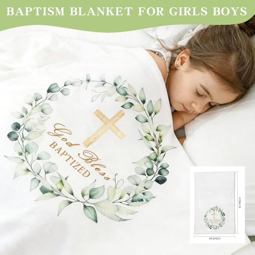 Baptism Gifts for Girl Boys Christening Baby Dedication Set with Baptism Picture Frame God Bless Blanket Bracelet My First Rosary Gift Box Card, First Communion Keepsake