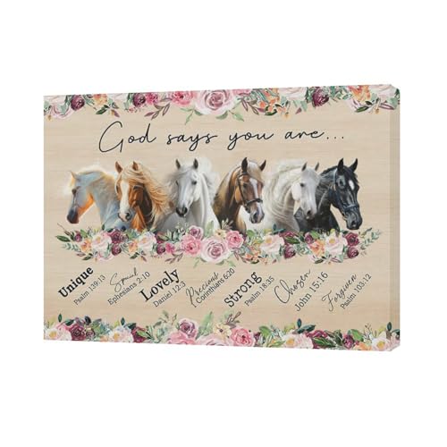 Rustic Horse Pictures Wall Art Bible Verse Wall Decor Western Horse God Says You Are Canvas Prints Farm Animals Flowers Painting Framed Modern Artwork for Bathroom Kitchen Dining Room Office 16"x12" - color: Horse-2, size: 16"L x 12"W