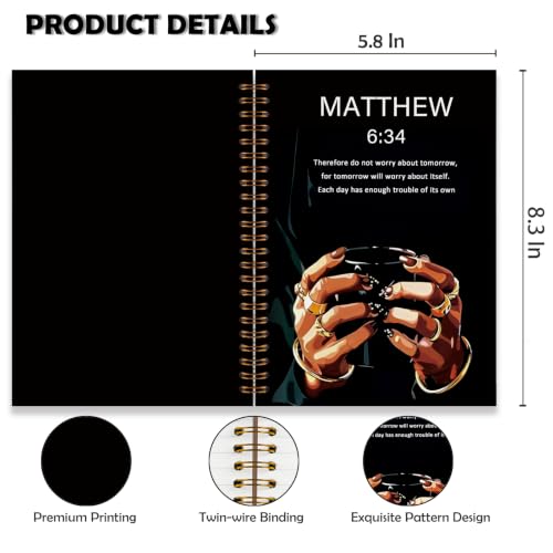 efgthyjdh Christian Black Girl Notebook for Women 5.5x8.3 - color: Bible-black-3