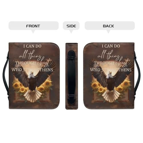 Bible Covers for Women Bible Holder Case Large Size with Handle Eagle Sunflower Monogram Waterproof Bible Protector PU Leather Bible Organizer Bag for Men - color: Eagle Sunflower Monogram, size: 2XL