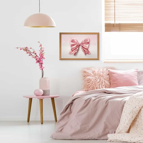 Pink Wall Art, Framed Bow Wall Decor, Girls Room Decor Posters 16x24 In - color: Pink Wall Art, size: 24"L x 16"W