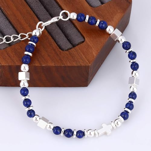Beaded Bracelets for Women, Inspirational Natural Gemstone Bracelets Graduation Mothers Day Christmas Birthday Gifts for Mom, Daughter, Granddaughter, Wife, Sister, Best Friend - color: Lapis Lazuli, style: Cross