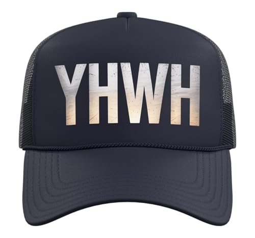 YHWH Christianity Jesus Christian Faith Trucker Hat with Adjustable Mesh Back - color: Navy Blue