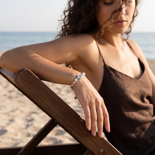Bracelet for Women Natural Stone Beaded, Stainless Steel Charms, Adjustable - color: 11-Compass