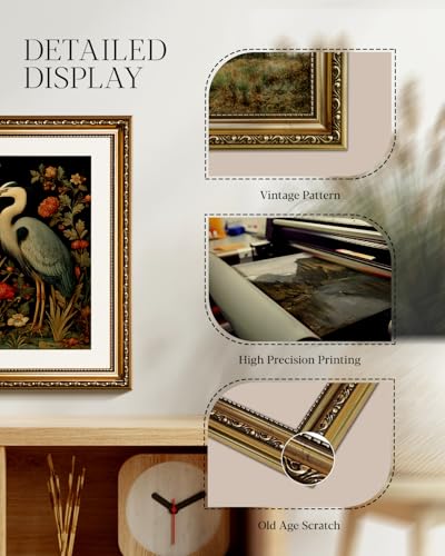 HUARCEY Vintage Gold Framed Botanical Bird Canvas Wall Art 13x16 Inch - color: Blue Heron, size: 16"L x 13"W