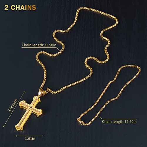 Cross Pendant for Car Rear View Mirror Hanging Charm Car Decor Mirror Accessories Ornament Auto Interior Jesus Cross Necklace with Lord's Prayer Men Christian Gift - color: Gold