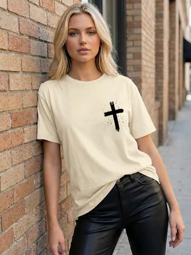 Christian Shirts for Women Religious Faith Shirt Jesus Cross Casual Tops - color: Apricot-a, size: Large