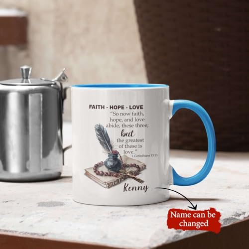 Personalized Meaningful Bible Verse Themed Coffee Cup, Christian Mug With Rosary, Customized Choose Name Christ White Cup 11Oz, Bible Verse Ceramic Mug Gift For Him Her - color: XUA-624-2331-Rosary, Bible