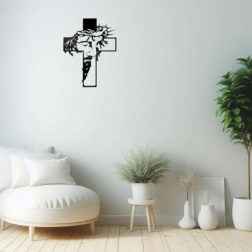 Black Jesus Wall Cross Decor Metal Crucifix Wall Hanging Wall Sculpture for Living Room Home Office Thankful Religious Gifts Grateful Blessed Christian Gifts for Women Special Mother's Day Gift Home Decor Entry Way(Size:12.59 * 9.84in)