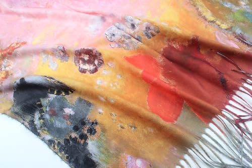Umjetnost Soft Cashmere Feel Scarf For Women Winter Warm Scarves Large Shawl Wrap Monet Van Gogh Art Print - color: C03 Pink&gray