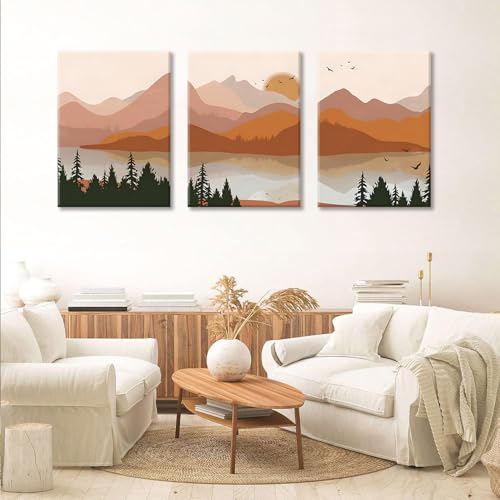 Bwodke Orange Mountain Canvas Wall Art Set of 3, 12x16 inch - color: Mountains Orange Canvas, size: 12"x16"
