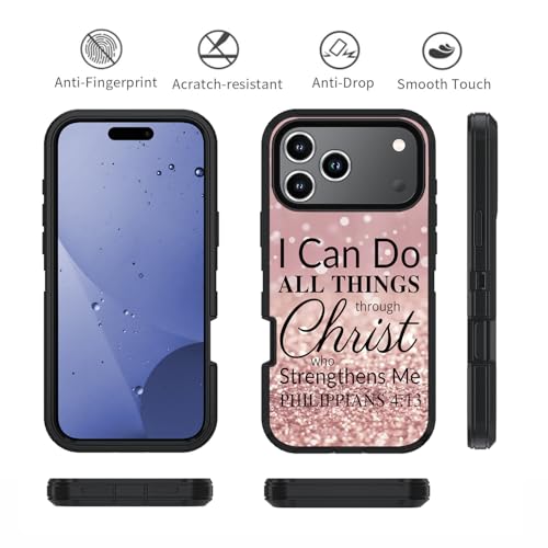 for iPhone 17 Pro Case, Heavy Duty 3 in 1 Hybrid Military Grade Shockproof Drop Full-Body Protective Cover for iPhone 17 Pro 6.3" 2025, Christian Quote Bible Verse Philippians 4-13 - color: Christian Quote Bible Verse Philippians 4-13, size: iPhone 17 Pro