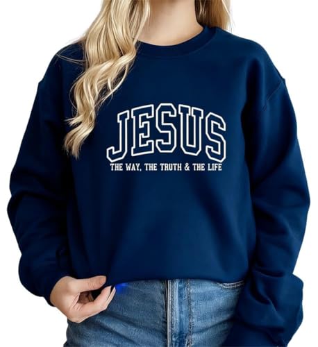 PANOZON Jesus Sweatshirt Faith Hoodie Christian Religious God Tops Man Woman Pullover Crewneck Longsleeve - color: 3-navy, size: 3X-Large