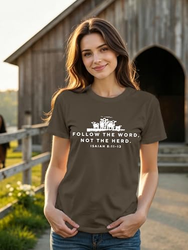 Western Christian Shirts for Women Jesus Bible Verse Religious Tshirt - color: Brown, size: Large
