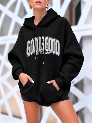 LUKYCILD God is Good Hoodie Christian Sweatshirt for Women Jesus Shirt - color: #01 Black, size: X-Large