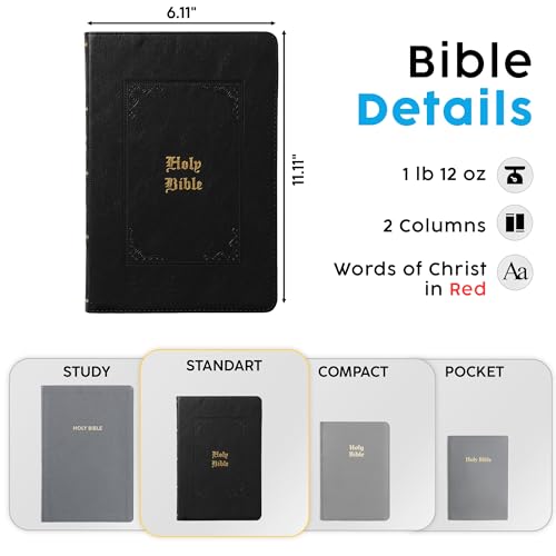 Personalized Vintage KJV Bible with Custom Text and Design, Black, King James Version, Red Letter Edition, Large Comfort Print, Faux Leather Christian Gift for Baptism, Graduation, Birthday - color: Black