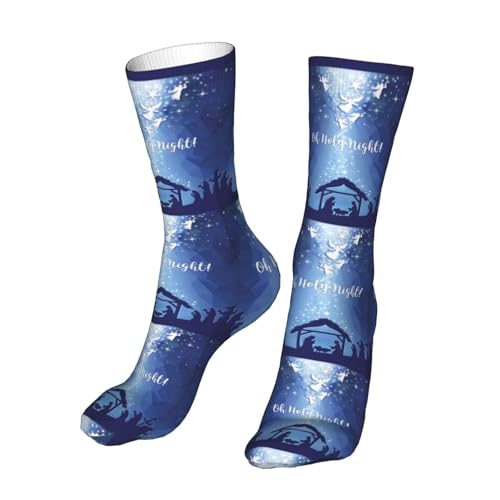 Christian Christmas Nativity Scene O Holy Night Sock Womens Short Stockings Casual Sport Crew Socks for Women Men - color: White