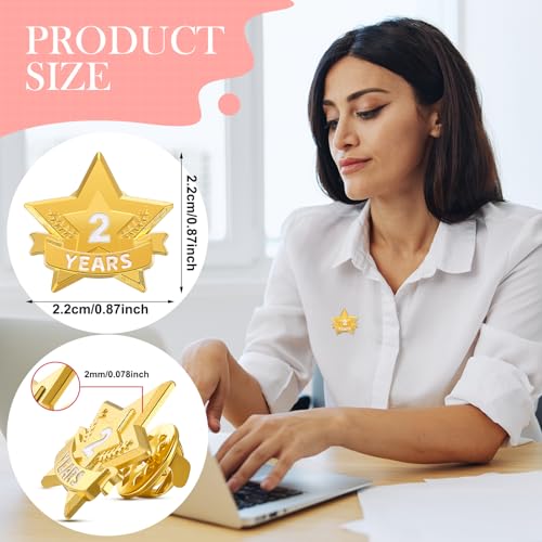Tigeen 12 Pcs Year Service Reward Pins Star Enamel Pins, 2 Years - style: 2 Years