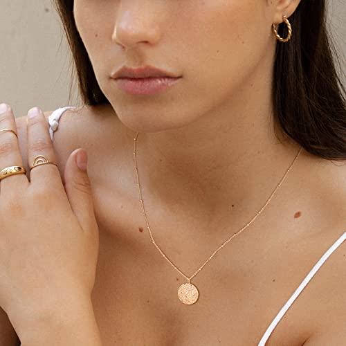 VACRONA Coin Necklace 18k Gold Plated Vintage Textured Medallion Coin Pendant Round Circle Disk Dainty Necklace for Women - color: Abstract
