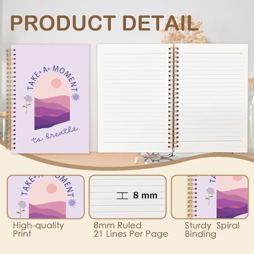 FDHSPAAM Purple Mental Health Spiral Journal Notebook 5.5x8.3in, Take A Moment to Breathe Inspirational Notebooks for Note Taking, Therapy Office Must Haves, Hardcover Notebook Journal - color: Boho-Purple