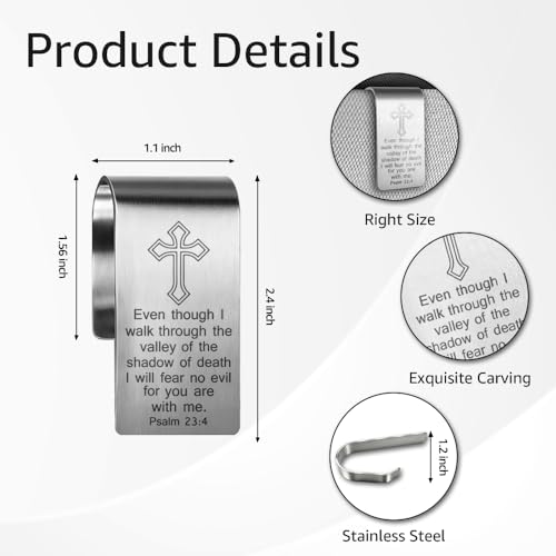 Psalm 23:4 Car Visor Clip, Bible Verse Visor Clip for Men Women - color: Sliver17