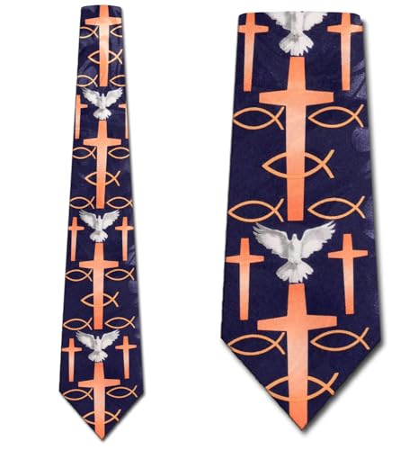 Religious Symbols Tie Mens Christian Necktie Cross Ties for Men Jesus Fish Neckties