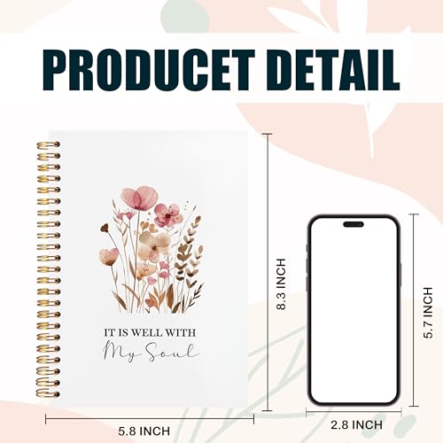 It Is Well with My Soul Bible Notebook Journal, Boho Floral Christian Notebooks for Note Taking, Prayer Journal for Women, Religious Spiral Notebook 5.5x8.3 Inch - color: pink