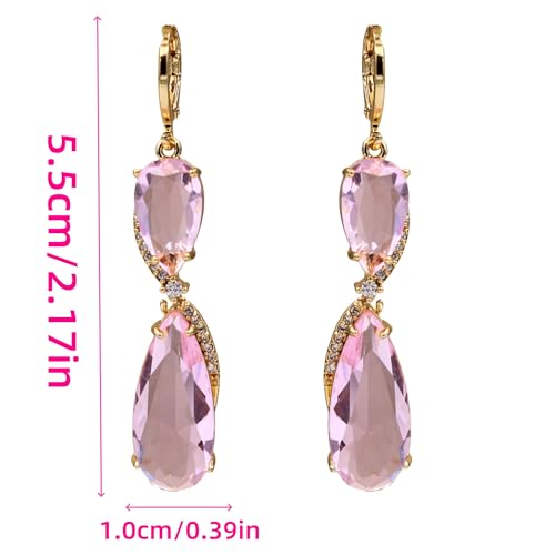 18K Gold Plated, Dangle Earrings for Women, Flower/Heart Drop earrings, Hypoallergenic Cubic Zirconia Earrings, Lightweight, Party, gold earrings, Jewelry for Gifts, Fashion - style: 7507-Pink