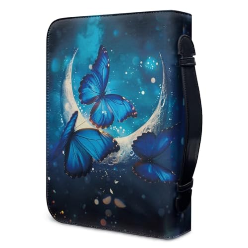 Dellukee Bible Cover Case for Women Blue Butterfly Print Large Leather Bible Cases Christian Gifts for Women Men Girls Letter Bible Bag Bible Purse Bible Carrying Case for Women - color: Blue Butterfly, size: 2X-Large-bible size ≤11*8*2.1 inch