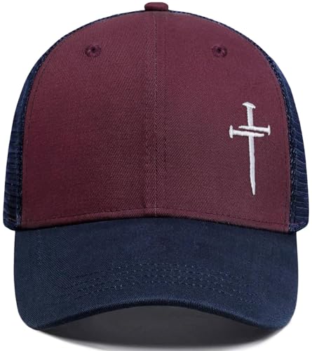 Christian Jesus Cross Hat - Faith Hats for Men Women - Religious Gifts for Thanksgiving Christmas - color: Cross/Burgundy