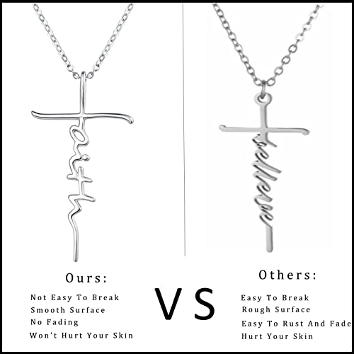 PRAYMOS Faith Cross Necklace for Women 925 Sterling Silver Pendant Necklace With Birthstone Initial Christian Religious Confirmation Baptism Mothers Day Gifts - color: 2-Silver February(Amethyst)