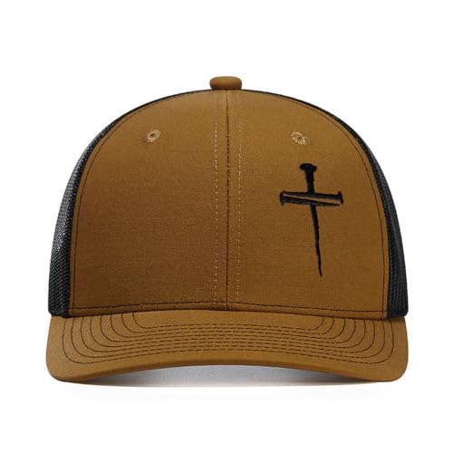 3 Nails Cross Trucker Hat Christian Religious Gifts for Birthday/Christma - color: 3 Nails Cross Trucker Hat Caramel & Black