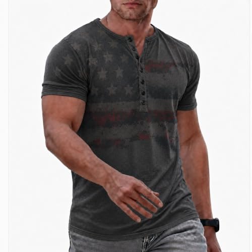 Mens Henley Shirts Vintage Washed Short Sleeve Button T-Shirts for Men Casual Summer Tops S-2XL - color: Black-gq, size: X-Large