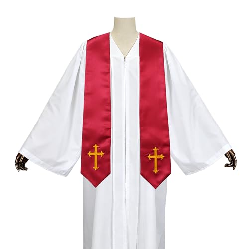 Clergy Stole with Embroidery Cross, Unisex Minister Priest Stole for Wedding Church Service Accessories 60/72 Inch - color: Maroon, size: 60 Inch