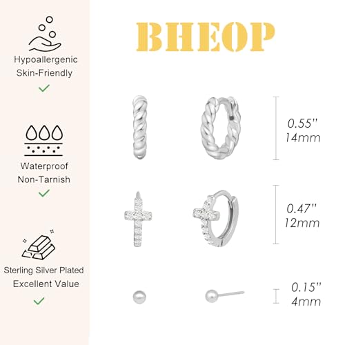 Bheop Gold Silver Dangle Earrings for Women, Cubic Zirconia Earring Stack - color: Silver-cz cross huggie set